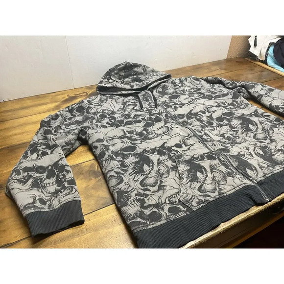 MMA Elite Full Zip Hoodie Men’s Size 2XL Skulls Aop Graphic Sherpa Y2K - Picture 3 of 12